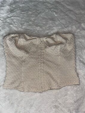 Divided Cream Textured Strapless Bustier Crop Top